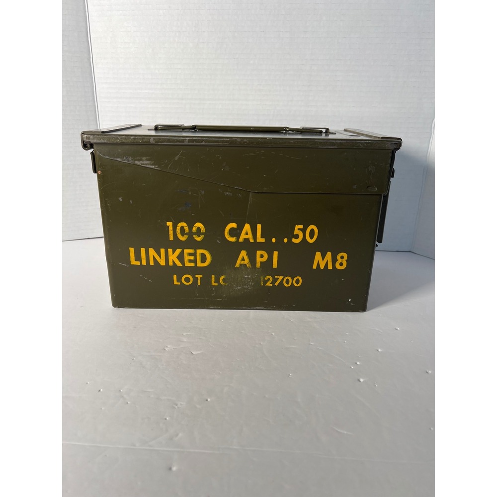 Military Surplus .50 Cal Ammo Can Metal Storage Box Olive Drab Green M8 API
